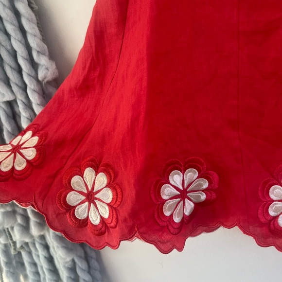 Innika Choo Madonna Phulnan Embroidered 100% Linen Floral Red Tea Dress - Picture 8 of 9